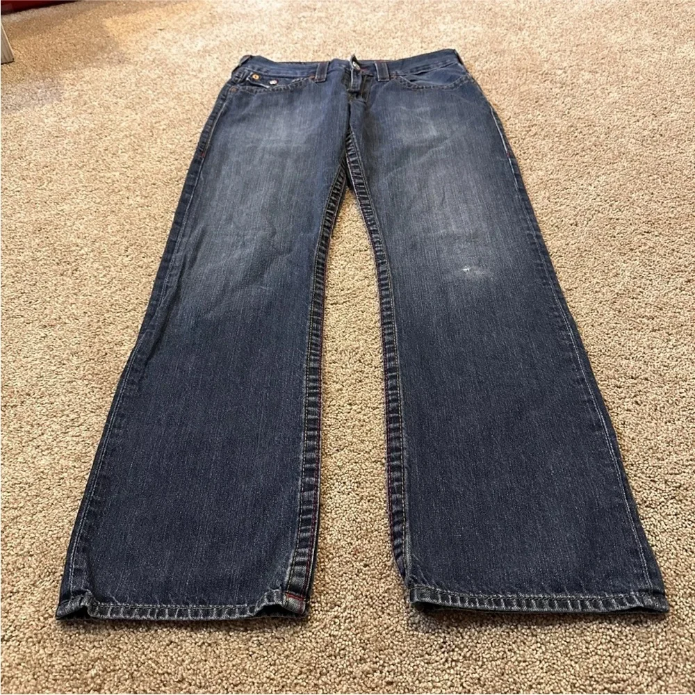 TRUE RELIGION Denim Jeans Blue Men's Size 32 #112790 Straight Leg Distressed EUC - Picture 7 of 16